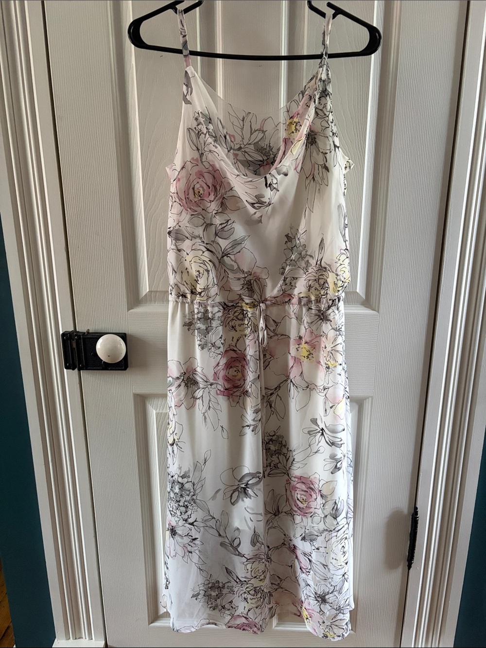 White House Black Market White Floral Cowl Midi Slip Dress